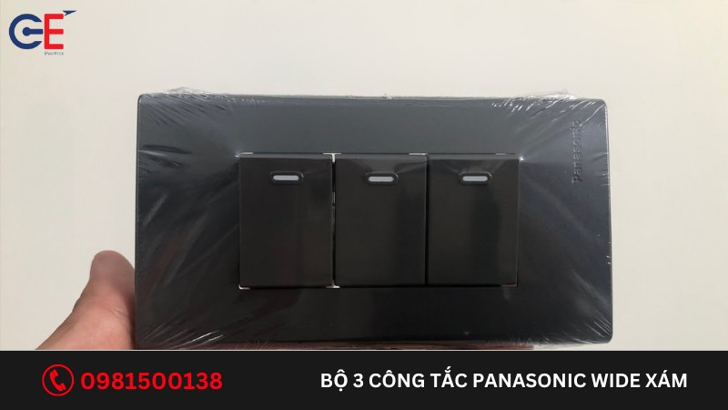 Bộ 3 công tắc Panasonic Wide màu xám