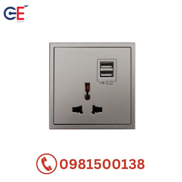 Bộ ổ cắm 3 chấu Simon V8 đa năng + 2 cổng USB