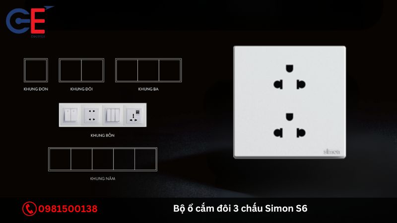 Cấu tạo của bộ ổ cắm đôi 3 chấu Simon S6