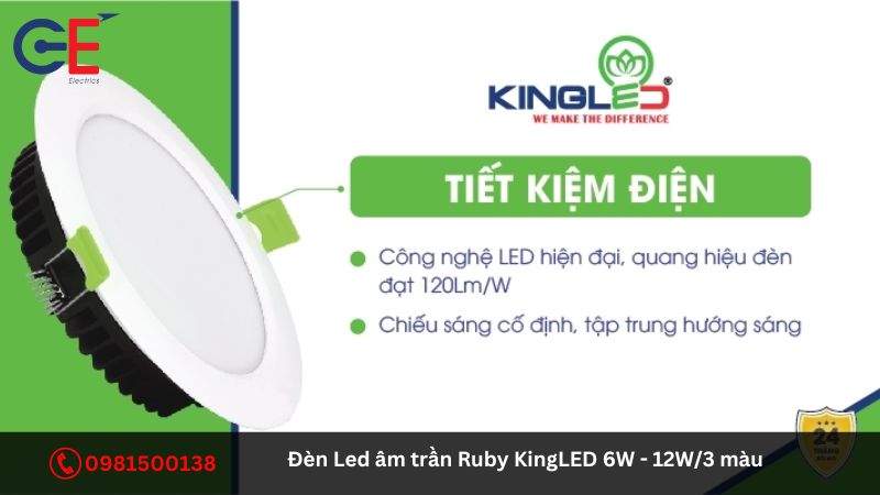Cấu tạo của đèn Led âm trần Ruby KingLED 6W - 12W/3 màu