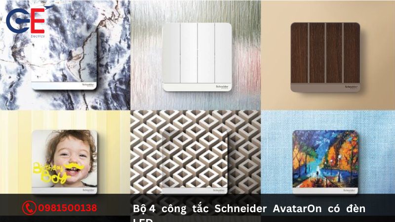 Đặc điểm của bộ 4 công tắc Schneider AvatarOn có đèn LED