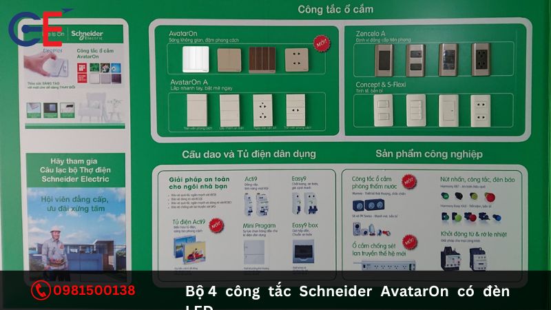 Địa chỉ cung cấp bộ 4 công tắc Schneider AvatarOn có đèn LED?