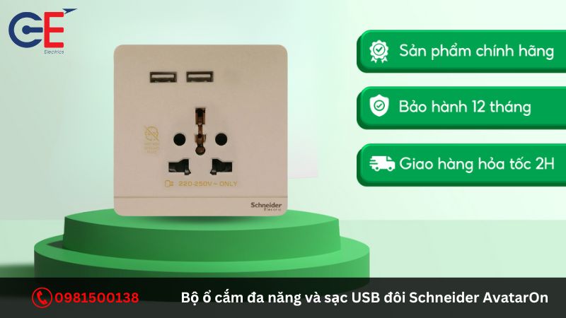 Địa chỉ cung cấp bộ ổ cắm đa năng và sạc USB đôi Schneider AvatarOn?