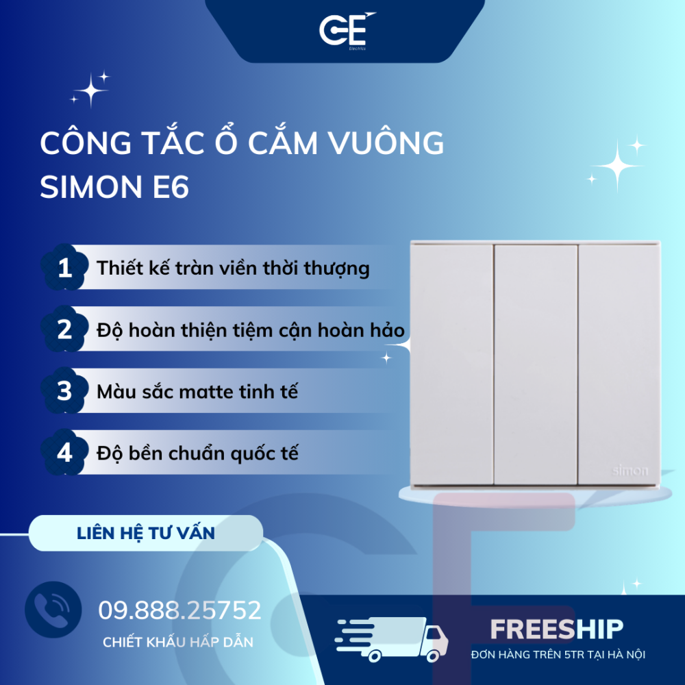 Công tắc ổ cắm Simon E6 chính hãng - Thiết kế tinh tế, đẳng cấp Châu Âu