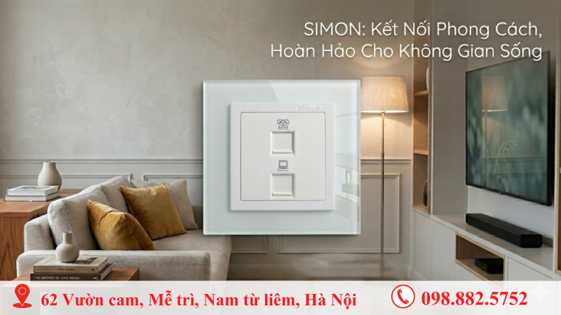 Thiết kế tinh tế sang trọng của ổ cắm điện thoại và hạt mạng cat6 Simon V8