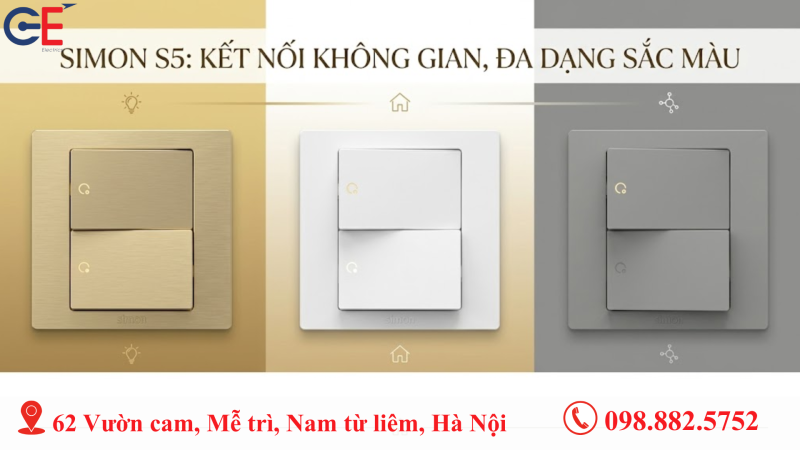 Bộ công tắc đôi 1 chiều Simon S5 đa dạng màu sắc lắp đặt linh hoạt 