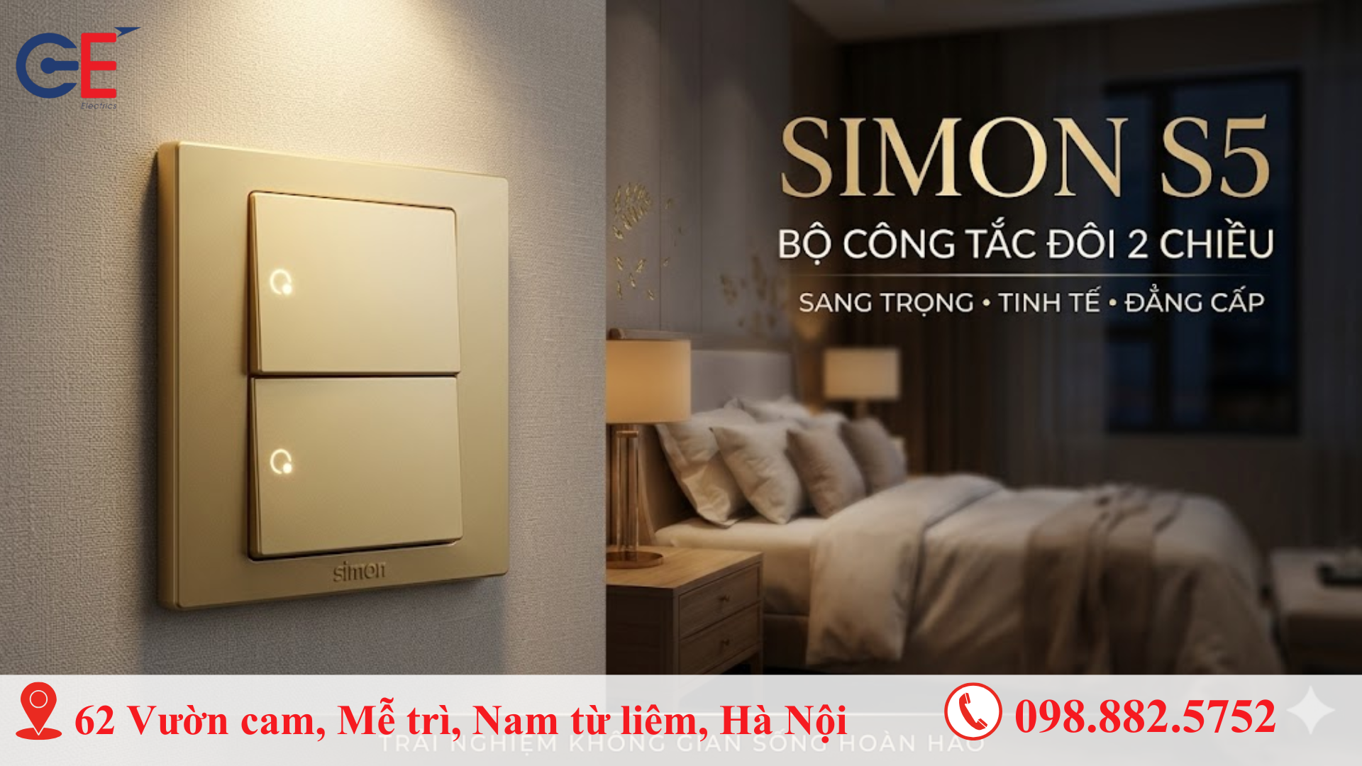 Bộ công tắc đôi 2 chiều simon s5 thiết kế tinh tế, sang trọng