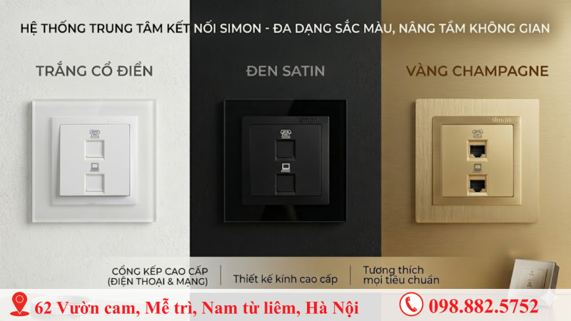 ổ cắm điện thoại và hạt mạng cat6 Simon V8 đa dạng màu sắc