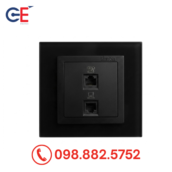 ổ cắm điện thoại và hạt mạng cat6 Simon V8 màu đen