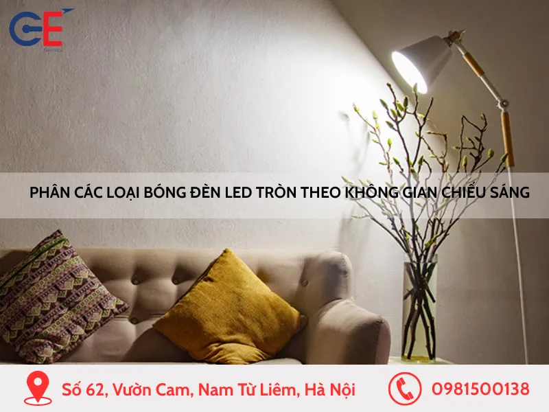 Phân các loại bóng đèn LED tròn theo không gian chiếu sáng